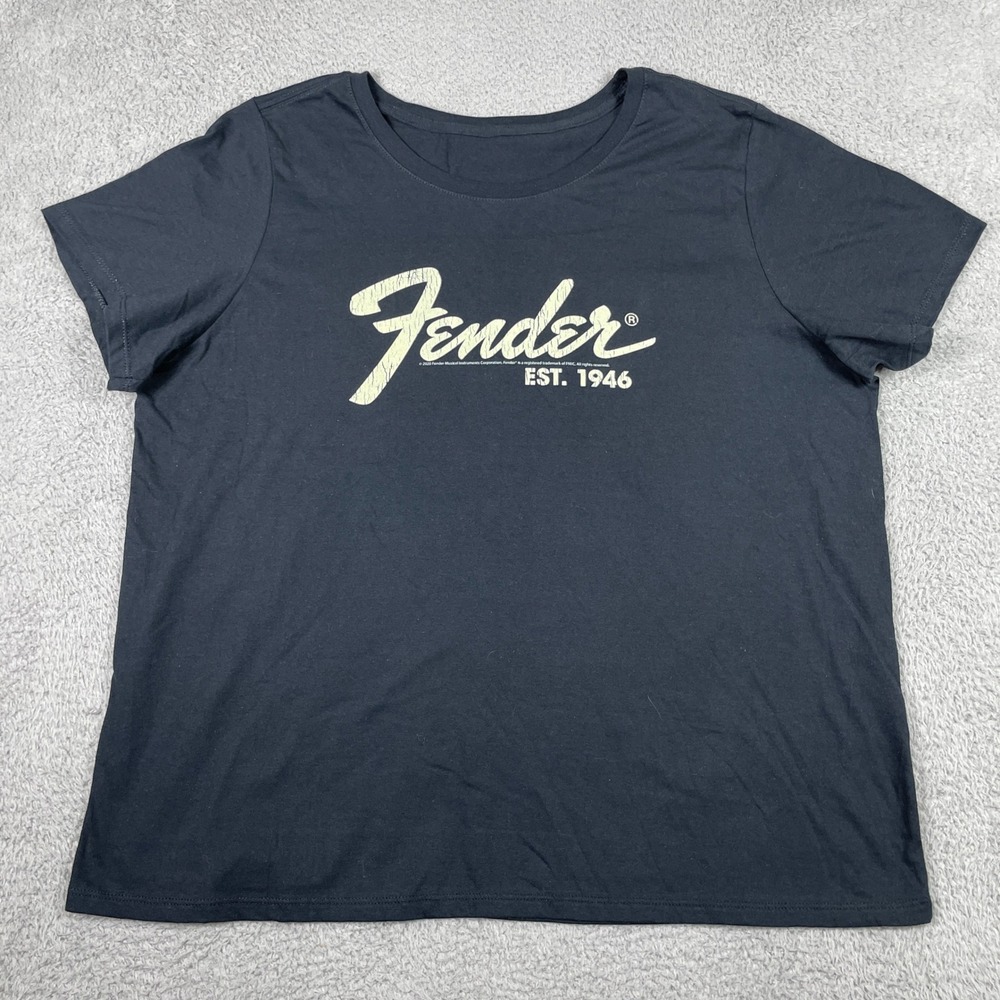 Fender‎ T-Shirt Womens 3X Black Short Sleeve Est. 1946 Graphic Guitar Legend